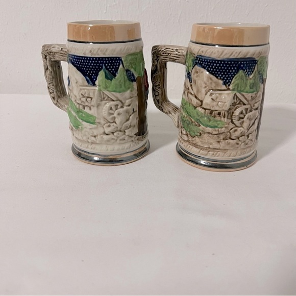 (2) Vintage German Beer Steins Made Japan Tree Handle German Artwork Excellent - Picture 2 of 5